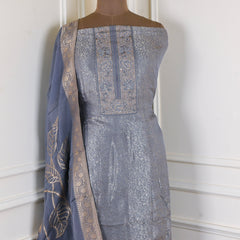 Banarasi Silk Grey Unstitched Suit