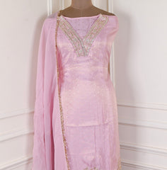 Banarasi Pink Unstitched Suit