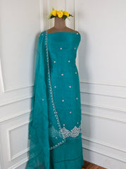 Crush Teal Blue Unstitched Suit