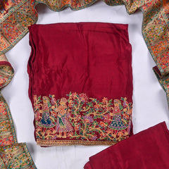 Crepe Silk Maroon Unstitched Suit