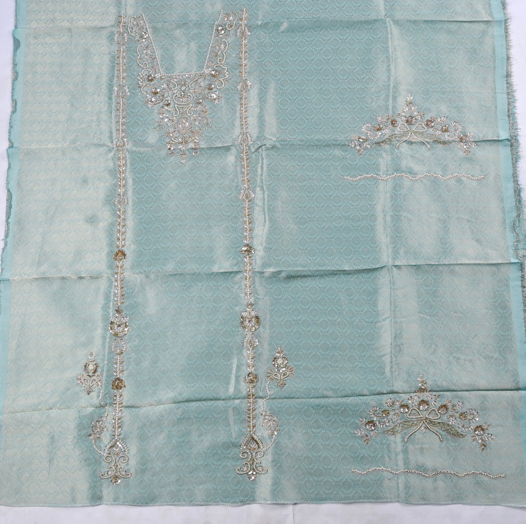 Brocade Silk Ferozi Unstitched Suit