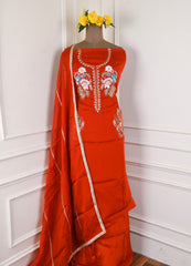 Organza Rust Unstitched Suit