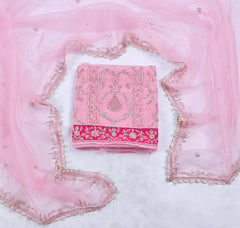 Organza Pink  Unstitched Suit