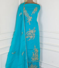 Organza Sky Blue Unstitched Suit