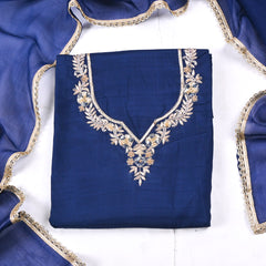 Khadi Navy Blue Unstitched Suit