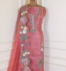 Organza Pink Unstitched Suit