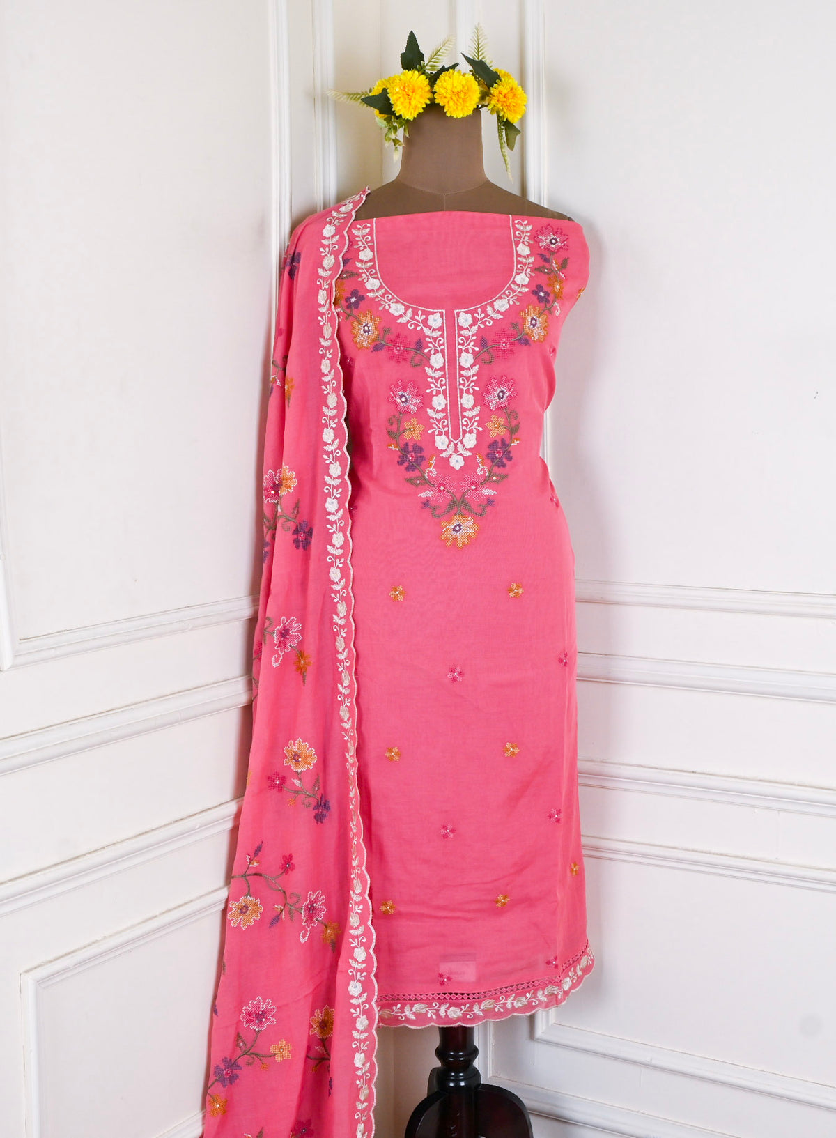 Mul Cotton PInk Unstitched Suit