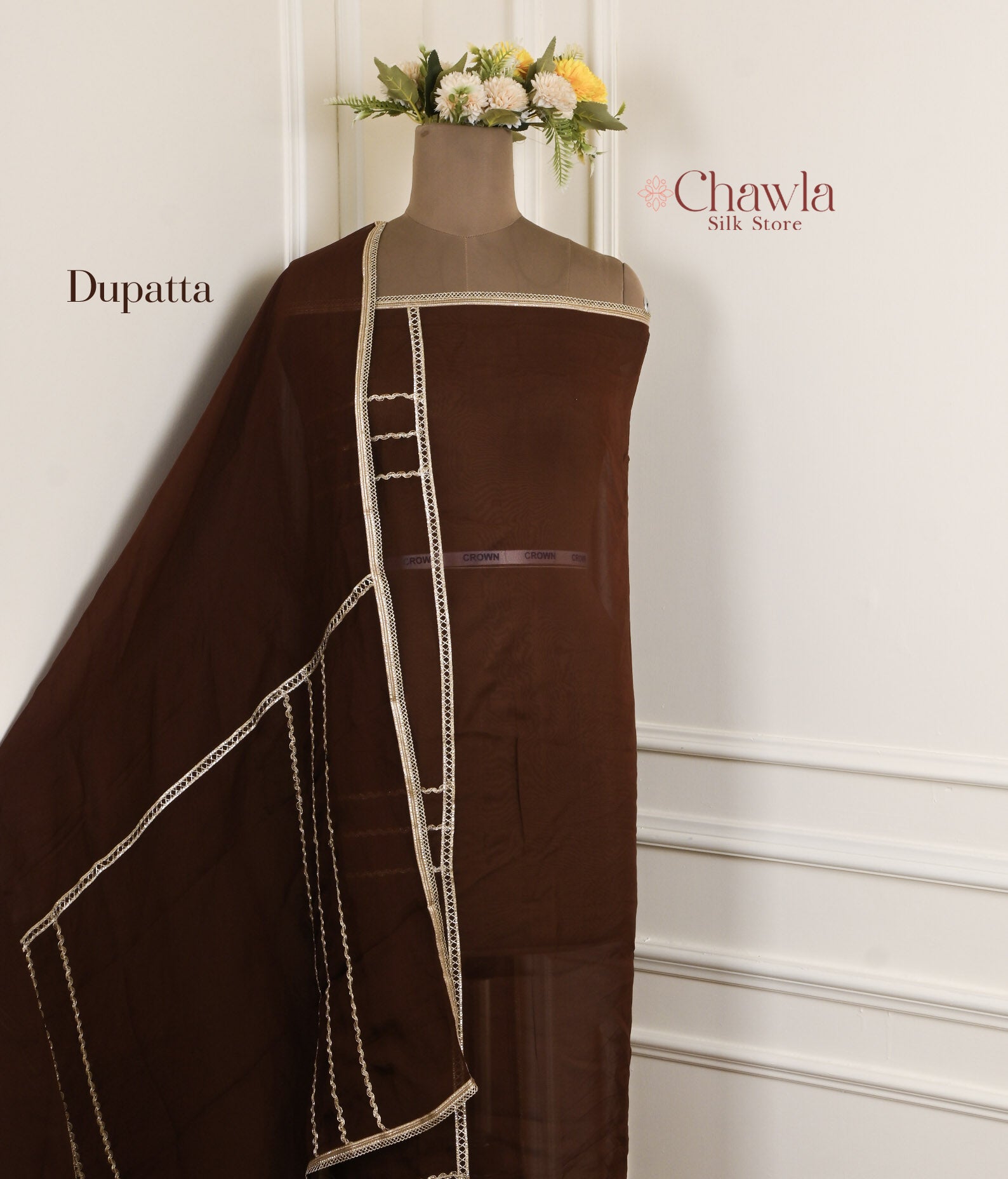 Organza Brown Unstitched Suit