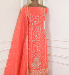 Shimmer Peach Unstitched Lehenga Suit