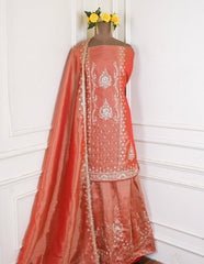 Shimmer Rust Unstitched Lehenga Suit