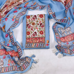 Mul Cotton sky  blue Unstitched Suit