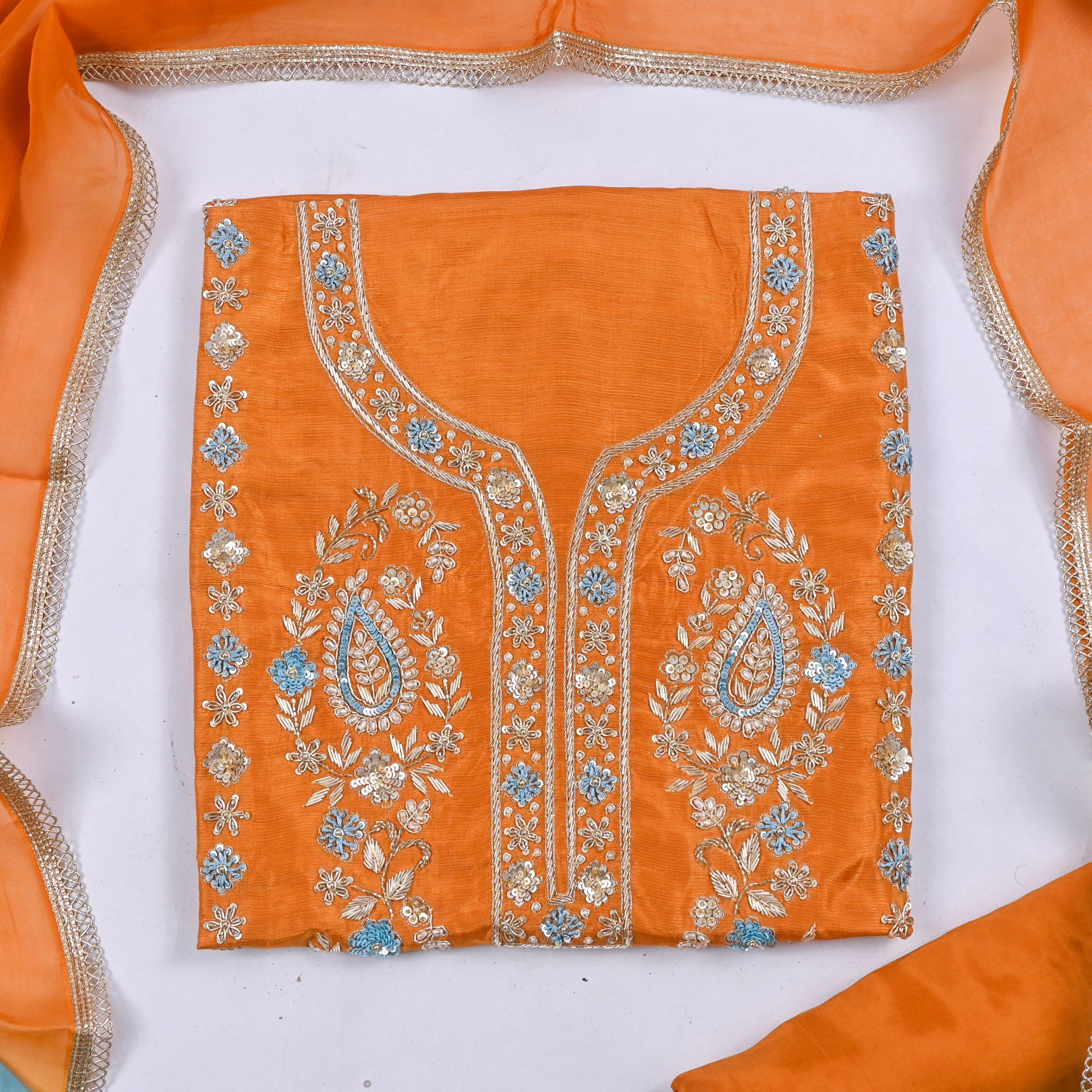 Khadi Yellow Mustard Unstitched Suit