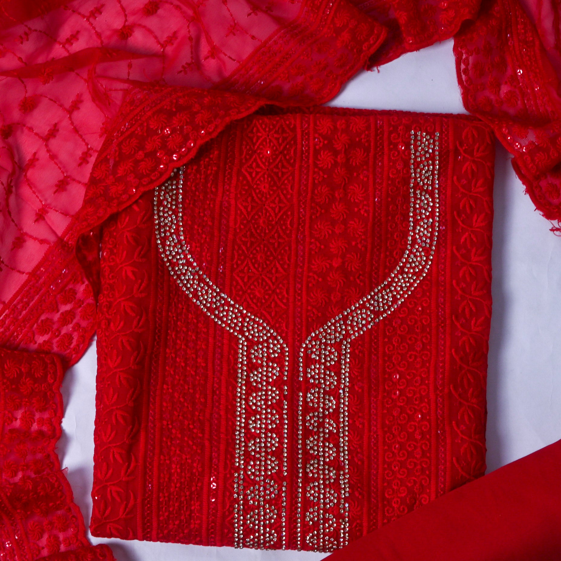 Georgette Red Unstitched Suit