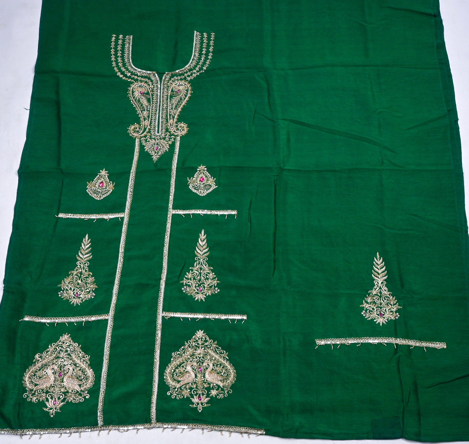 Khadi Green Unstitched Suit