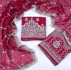 Khadi Maroon Stitched Lehenga Suit