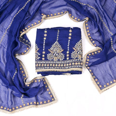 Organza Silk Blue Unstitched Suit