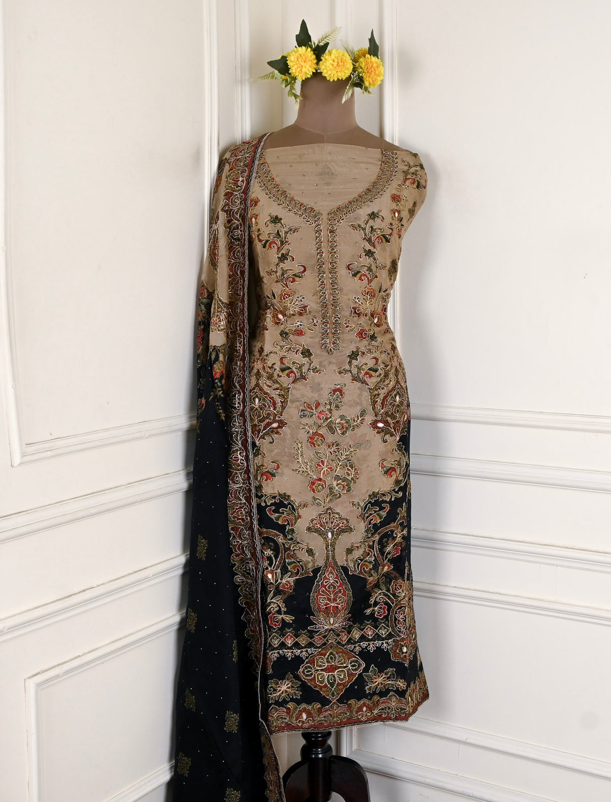 Organza Warm Beige Unstitched Suit