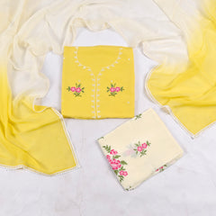 Organza Yellow floral Unstitched Suit