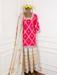 Crepe Magenta Stitched Lehenga Suit