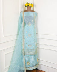 Glass Ice Blue Unstitched Lehenga Suit