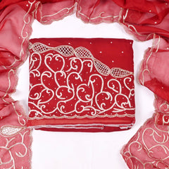 Organza Maroon Unstitched Suit