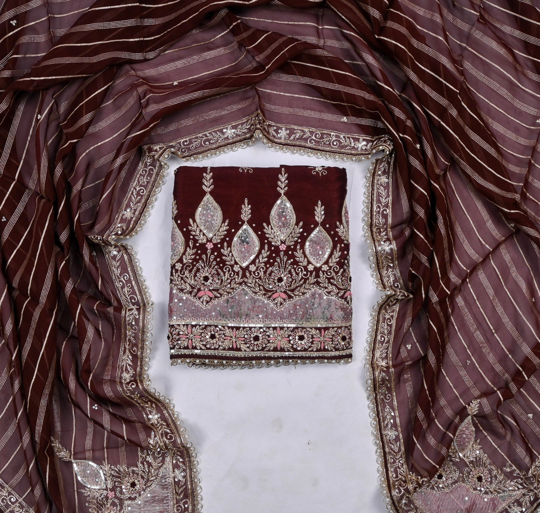 Raw Silk Brown Unstitched Suit