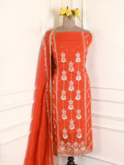 Organza Orange Unstitched Suit