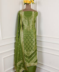 Banarasi Olive Green Unstitched Suit