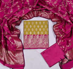 Banarasi Silk Yellow Unstitched Suit