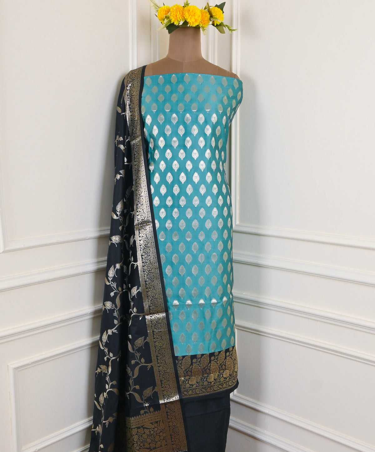 Banarasi Silk Sky Blue Unstitched Suit