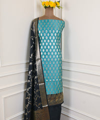Banarasi Silk Sky Blue Unstitched Suit