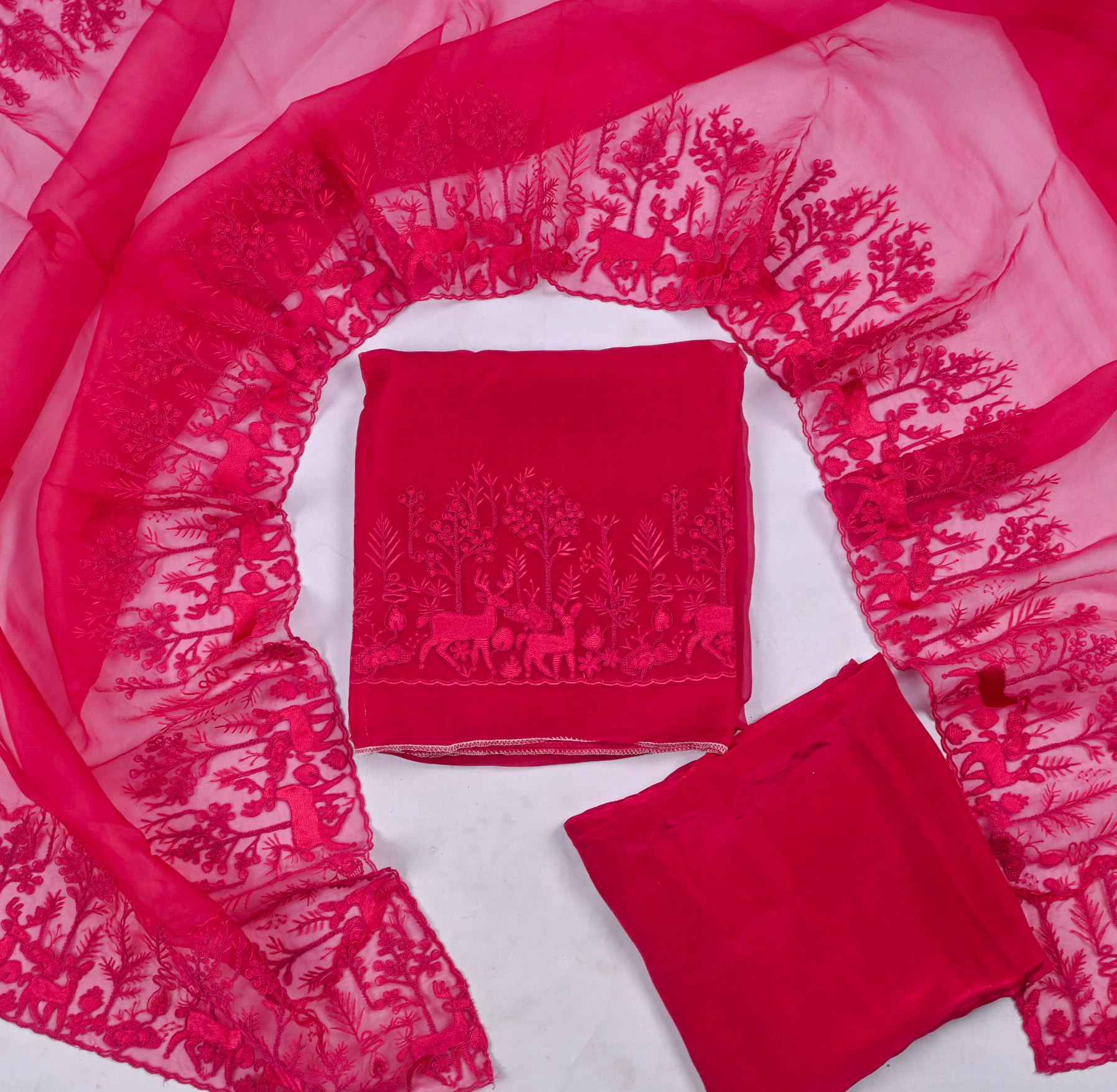 Organza Magenta Unstitched Suit