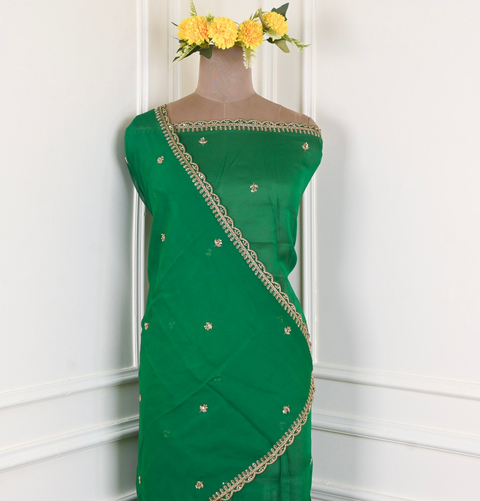 Shimmer Green Unstitched Suit