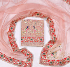 Glass Shimmer Baby Pink Unstitched Suit