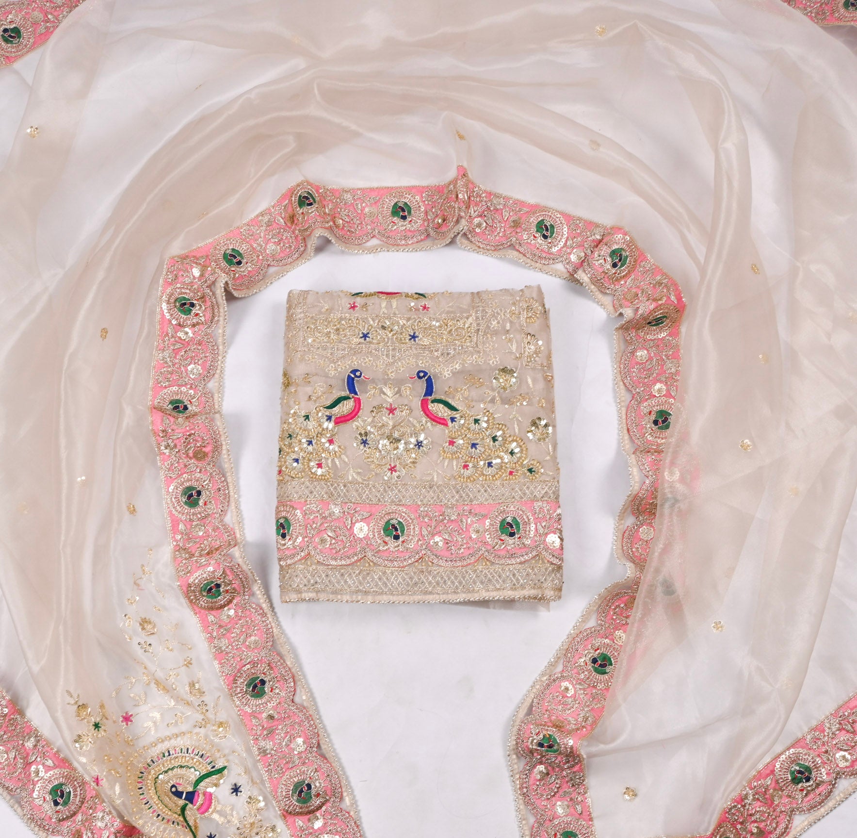 Glass Shimmer Off-White Unstitched Suit