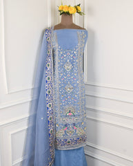 Glass Shimmer Powder Blue Unstitched Suit