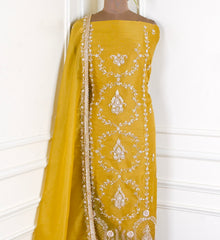 Sasha Shimmer Mustard Yellow Unstitched Suit