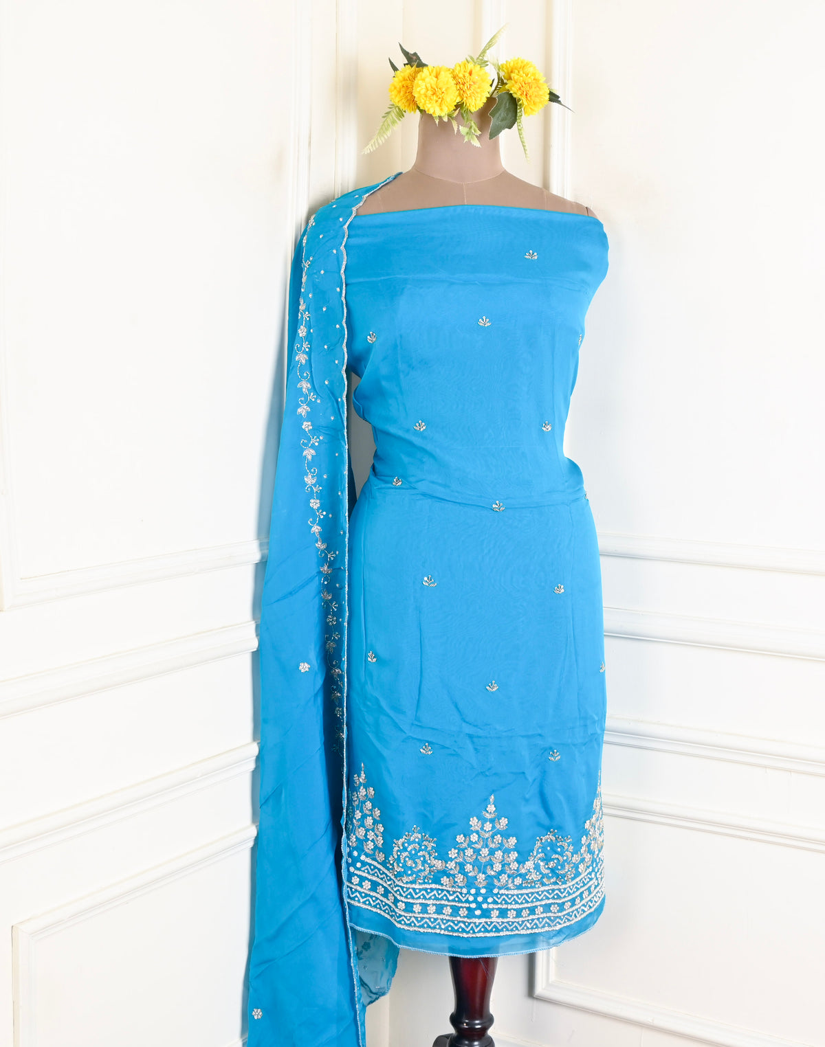Organza Sky Blue Unstitched Suit