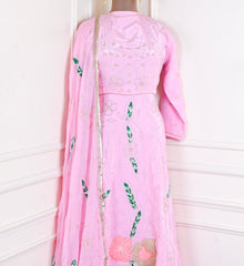 Crepe Baby Pink Peplum Lehenga Suit
