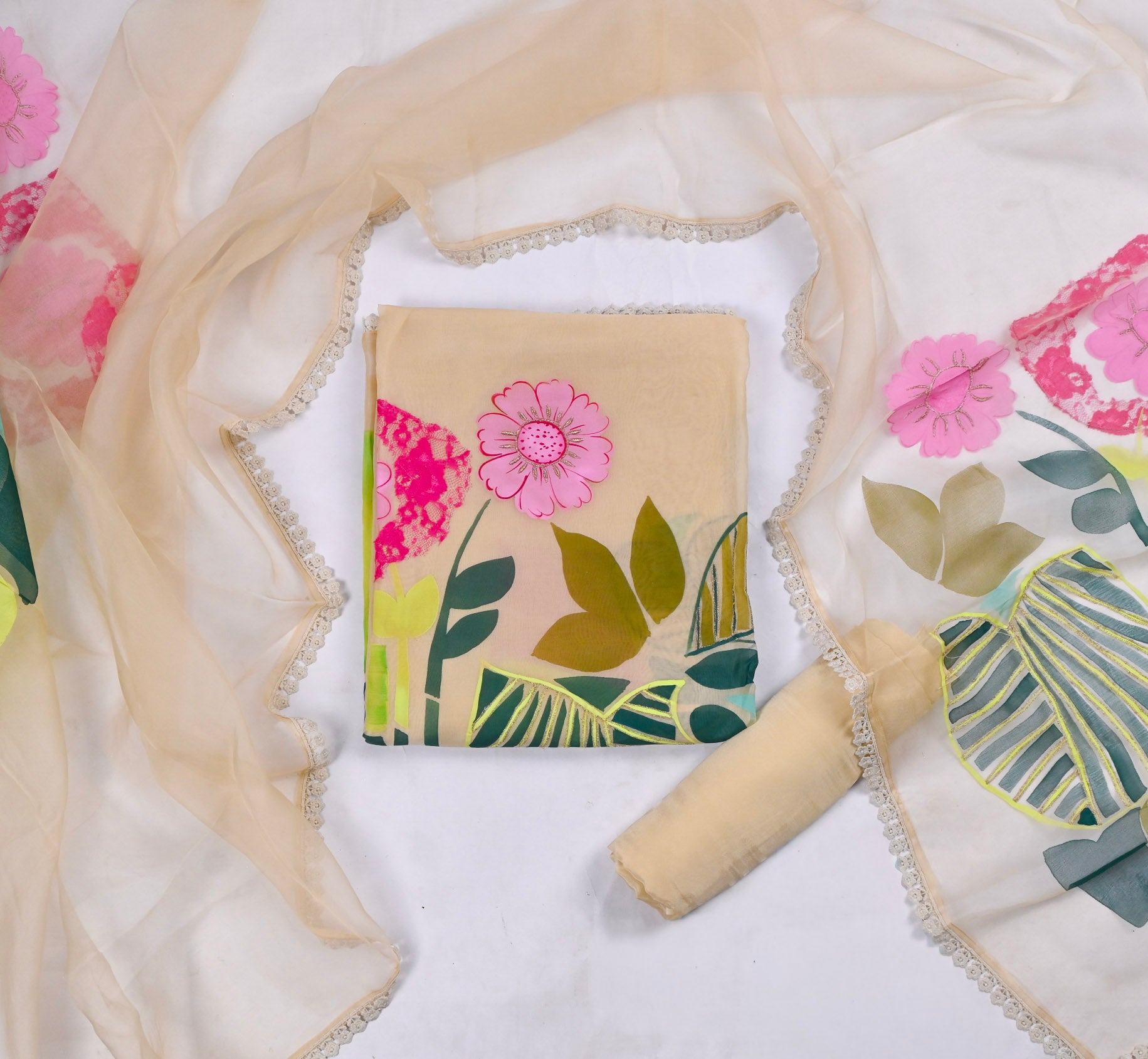 Organza Off-White Unstitched Suit