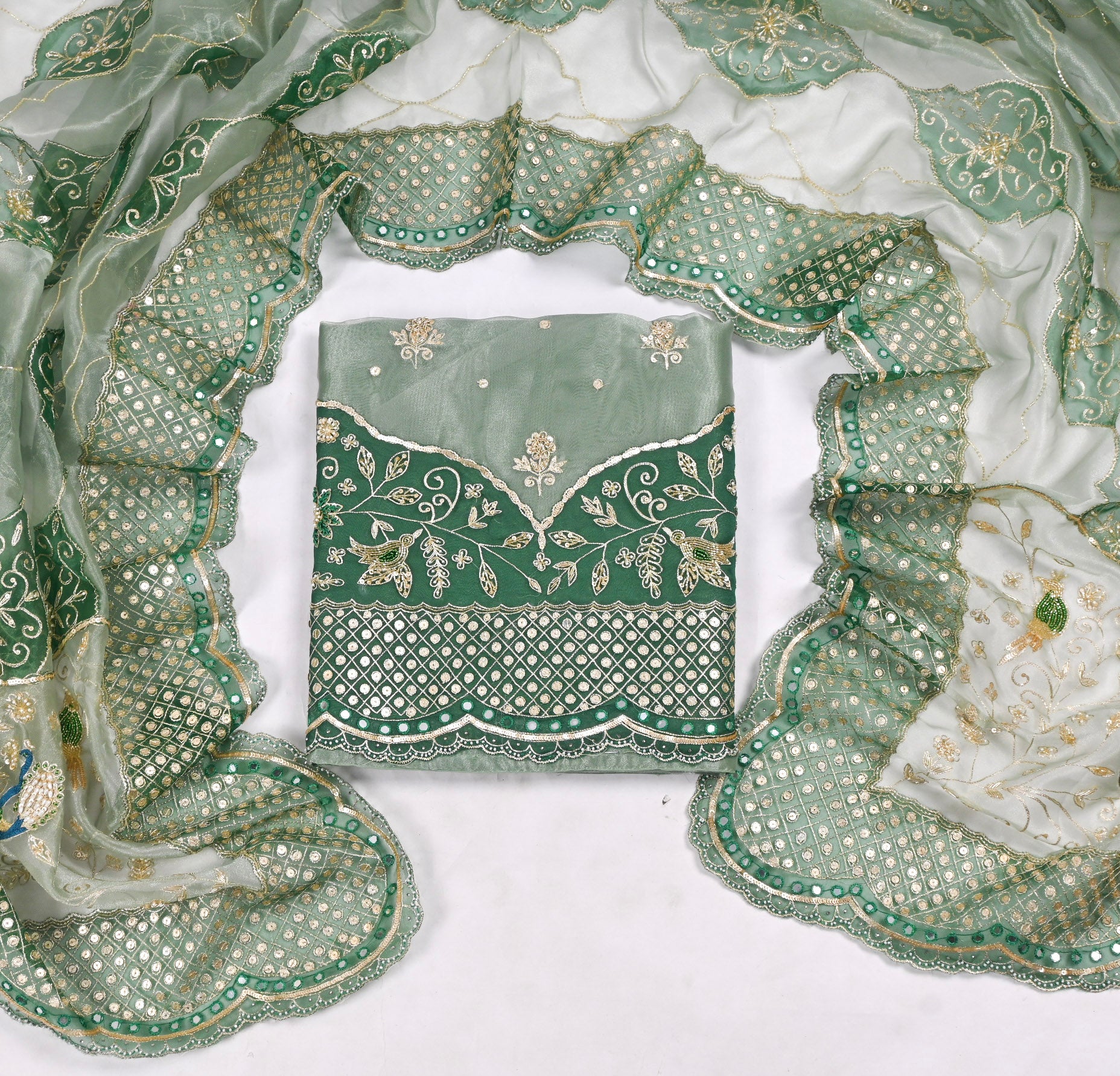 Glass Shimmer Mint Green Unstitched Suit