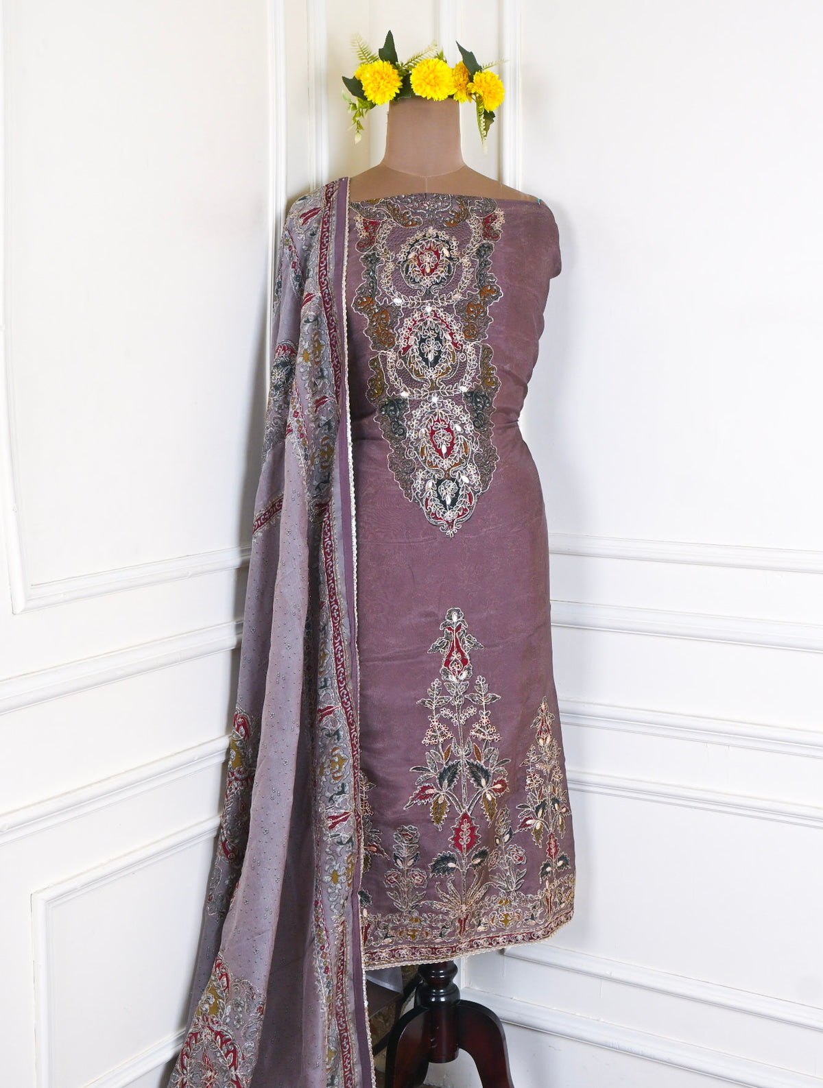 Organza Mauve Unstitched Suit