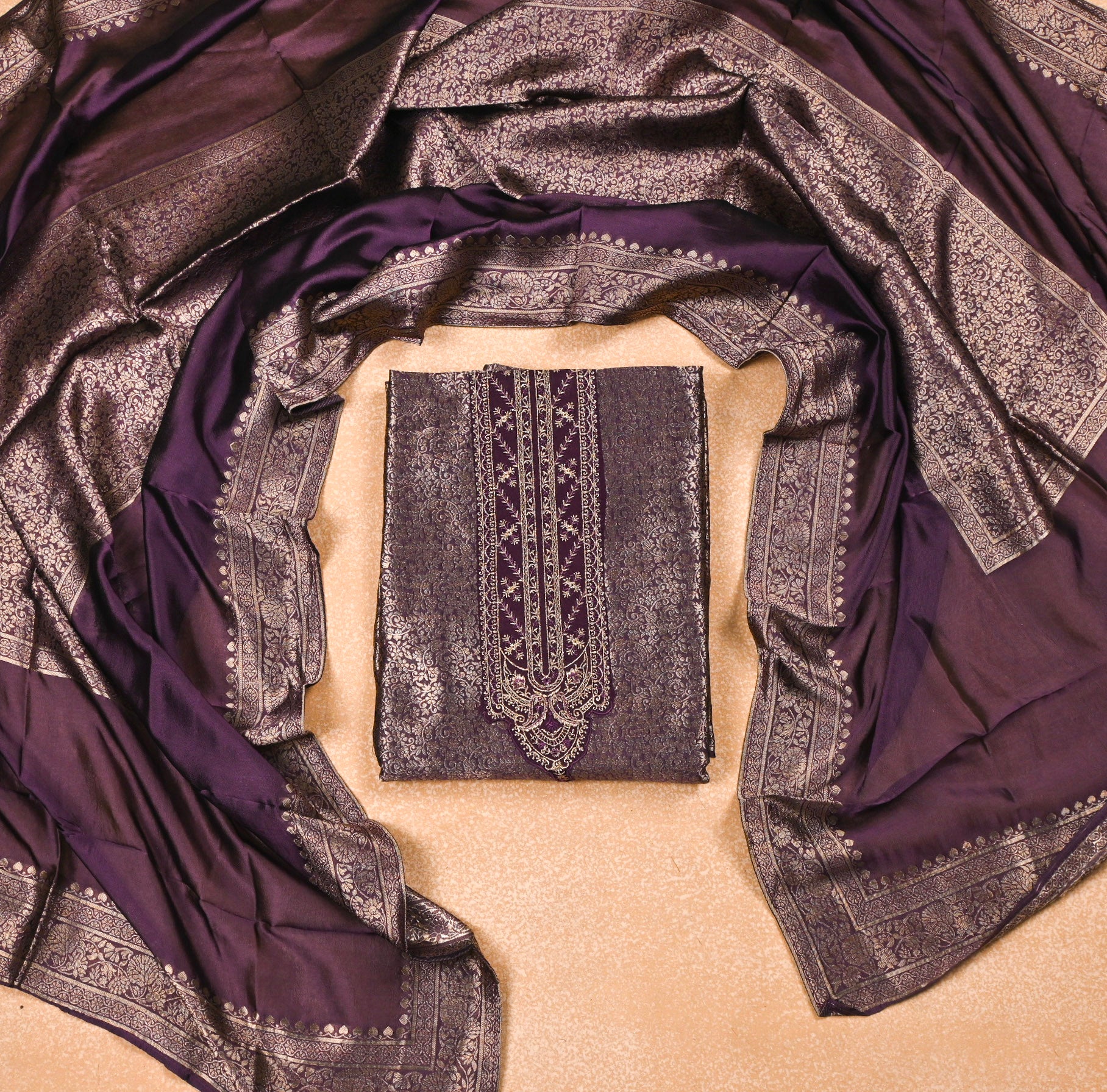 Banarasi Purple Unstitched Suit