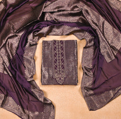 Banarasi Purple Unstitched Suit