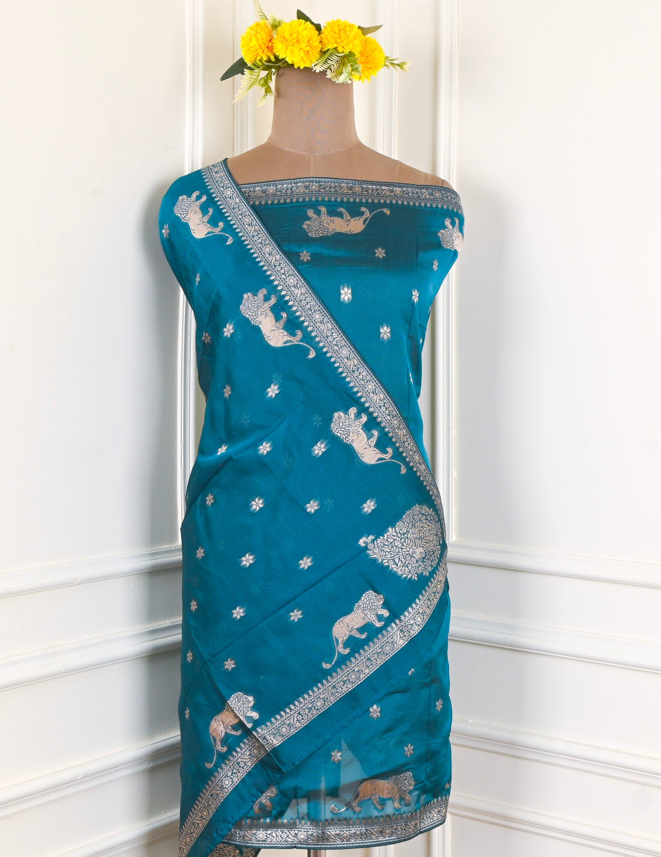 Banarasi Navy Blue Unstitched Suit