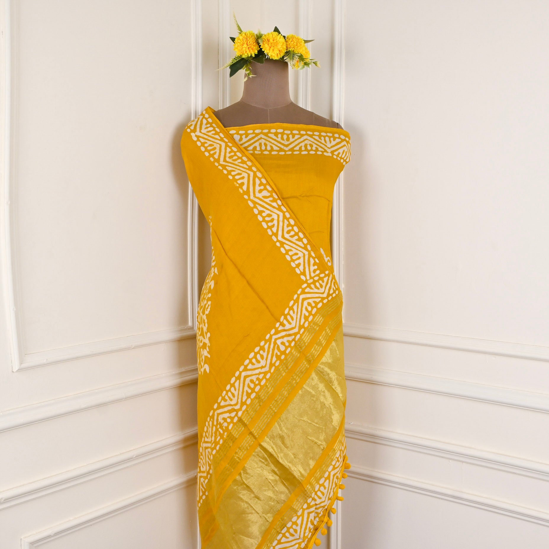 Cotton Yellow Unstitched Suit