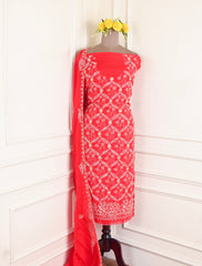Organza Red Unstitched Suit