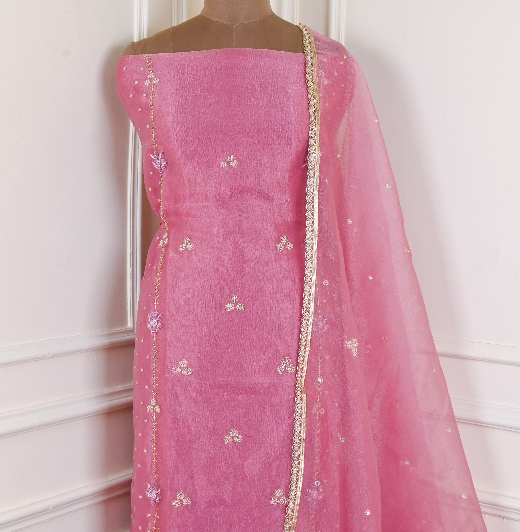 Crush Onion Pink Unstitched Suit