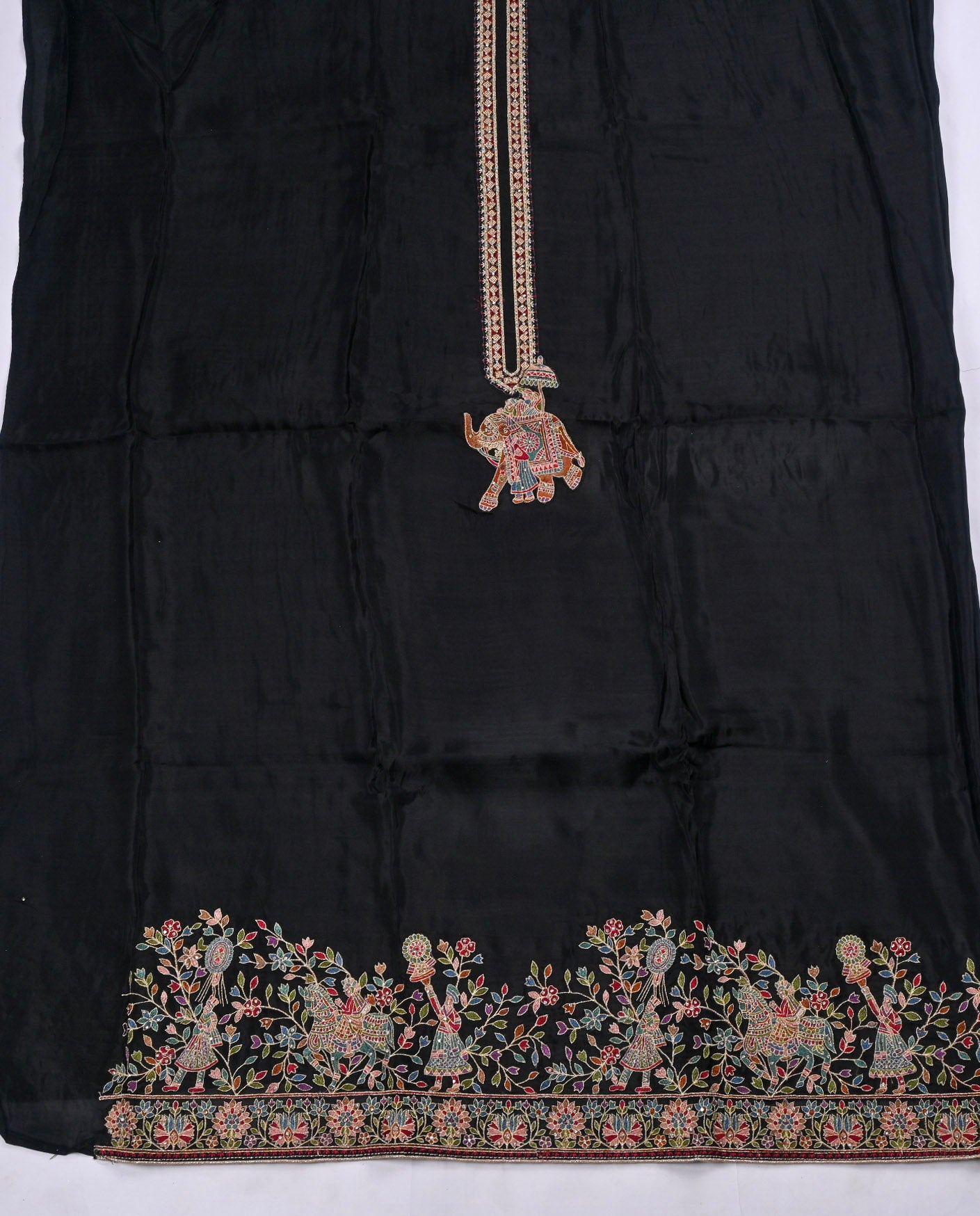 Crepe Organza Black Unstitched Suit