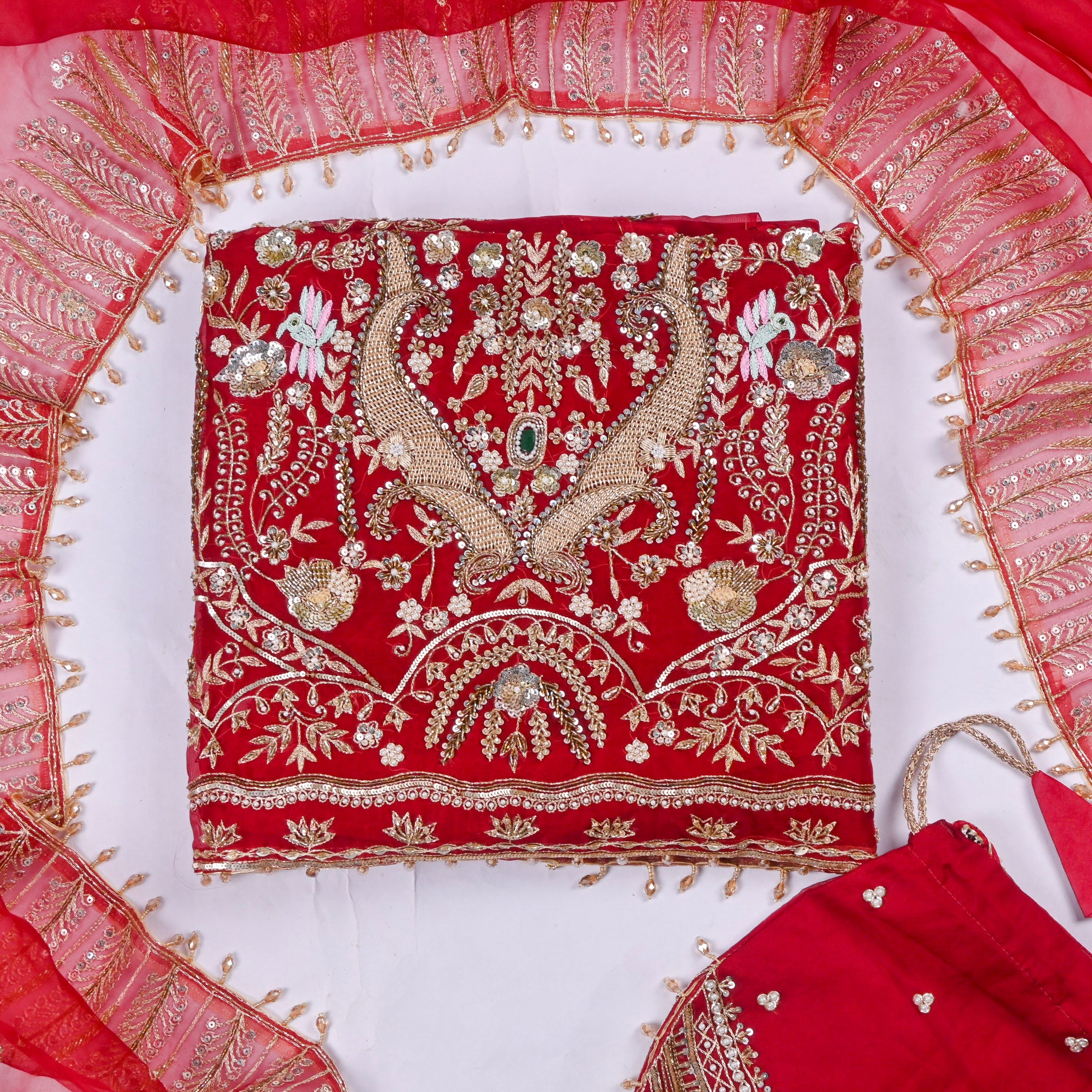Organza Maroon Unstitched Suit